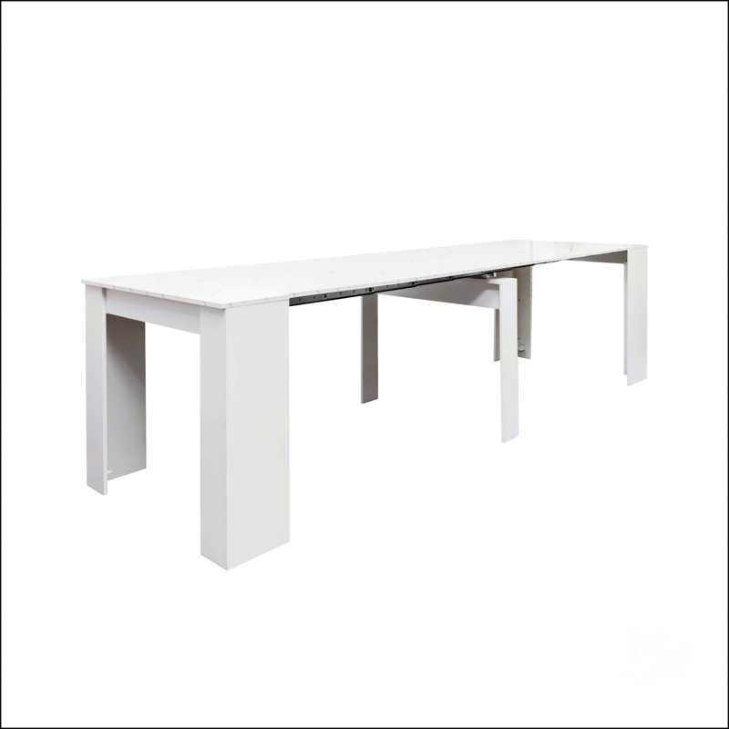 Multifunctional Extendable Console Table, White/White Marble