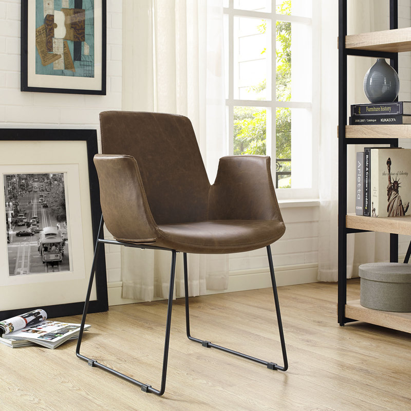 Carlsbad 23.5'' Brown Faux Leather Metal Arm Chair