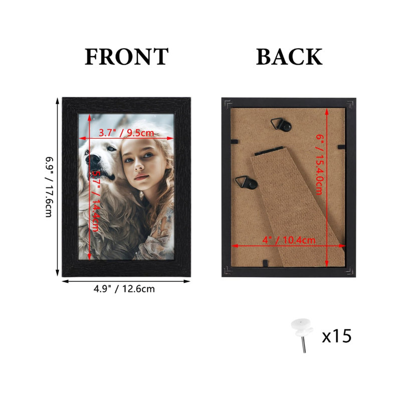 6 x 4 Photo Frames Set of 15, Black Picture Frames with Stand, Black
