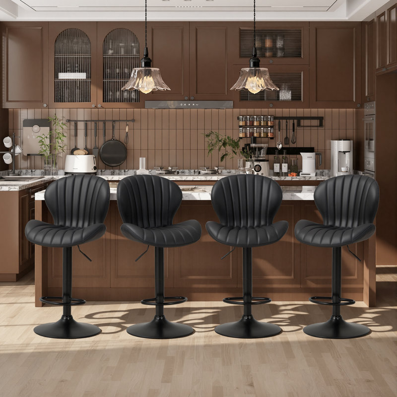 Tabouret de bar pivotant en cuir PU, réglable en hauteur, avec structure en métal, Noir