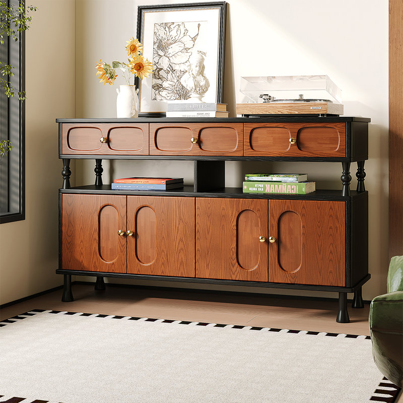 Brown+Black Solid Wood Sideboard