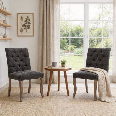 Ensemble de 2 chaises de salle à manger capitonnées, élégantes chaises d'appoint rembourrées avec pieds incurvés