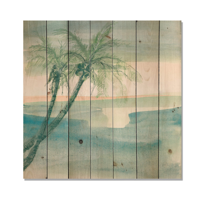 Peaceful Dusk I Tropical - Impression tropicale sur bois de pin naturel, H 16 po x l 16 po x P 1 po