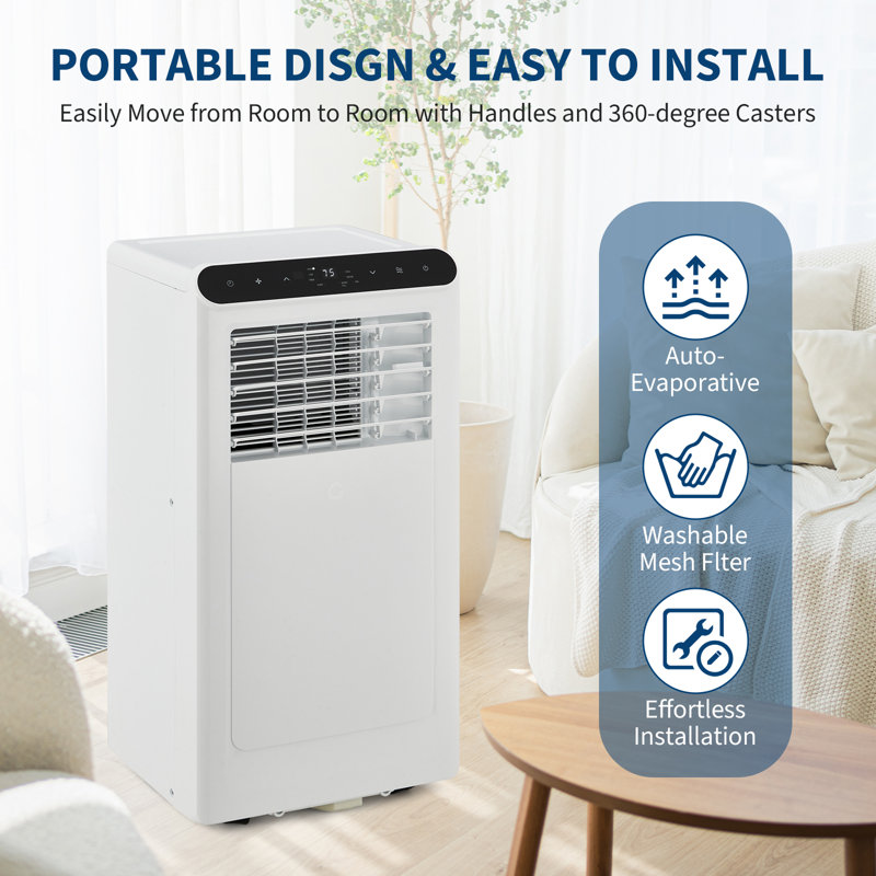 8000 BTU Portable Air Conditioner - 4-in-1 AC: Cooling, Dehumidifier, Fan, Sleep & Smart Modes - Quiet, Remote, 24H Timer, Window Kit, up to 350 Sq.Ft, DOE Certified - White Control Panel