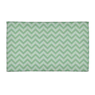 Tapis bleu foncé/vert clair à chevron à main
