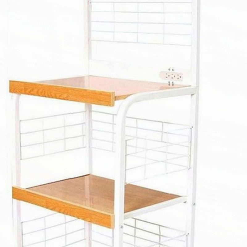 Chariot de cuisine 59,5 "à 4 niveaux avec tiroir et prise de courant, Blanc