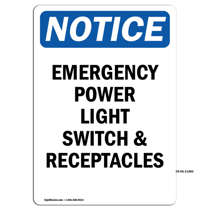 Emergency Power Light Switch and Sign