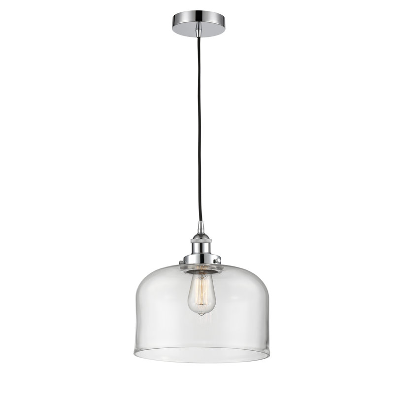 Luminaire suspendu en forme de cloche à 1 lumière Bostonia, Transparent, H 11,75 po x l 12 po x P 12 po, Chrome poli