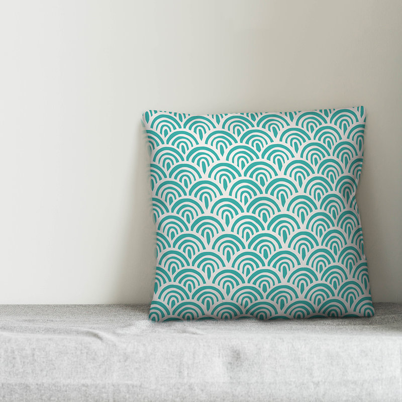  Coussin extérieur Abstract Abstract, Polyester / Bourre en polyester, 18 po x 18 po, Aqua / crème
