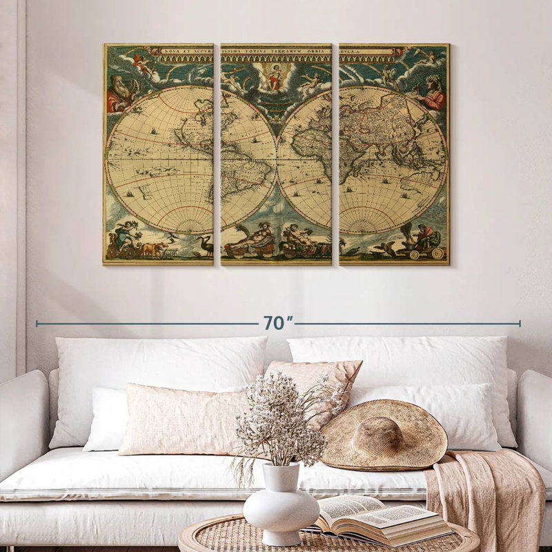 Carte du monde Aliaz des années 1600, H 32 po x l 50 po