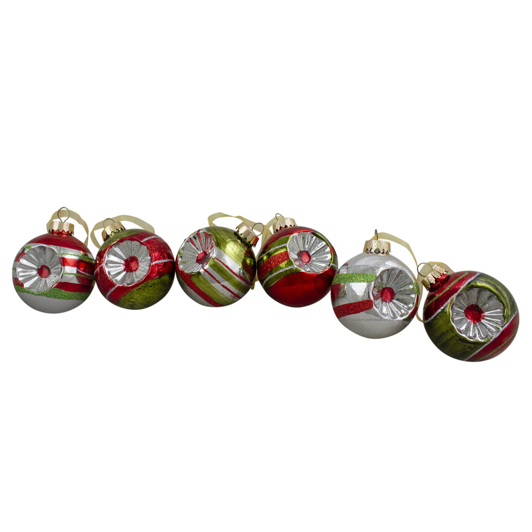 6ct Silver and Red 2-Finish Retro Reflector Christmas Ball Ornaments 2.75" (55mm) (Set of 6) Northlight Seasonal