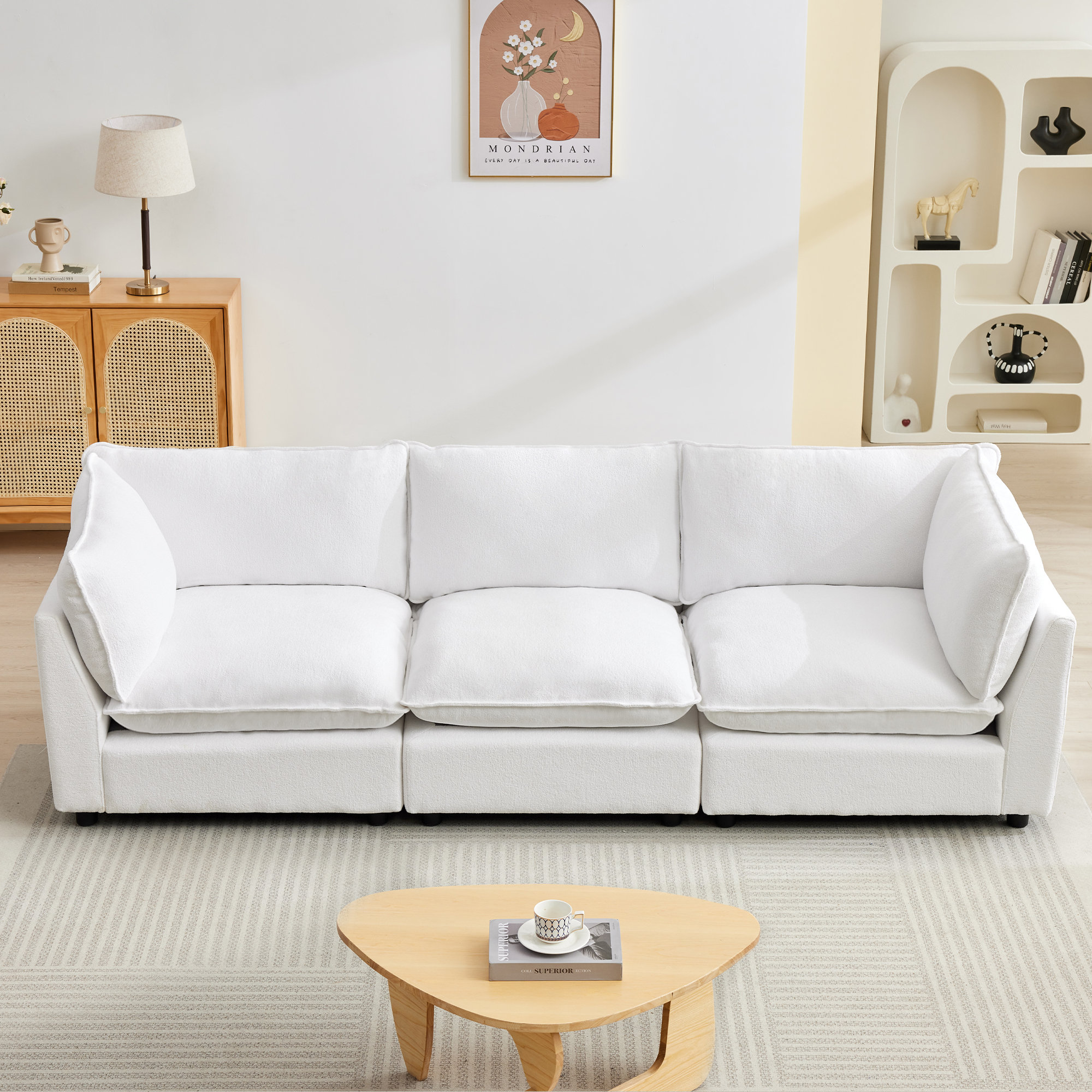 Eagan 106" 3 - Piece Modular Sofa, White Chenille
