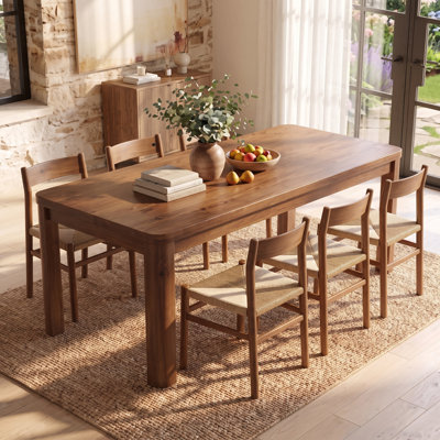63 Inch Solid Wood Dining Table, Rectangular Rounded Edge Farmhouse Kitchen Table