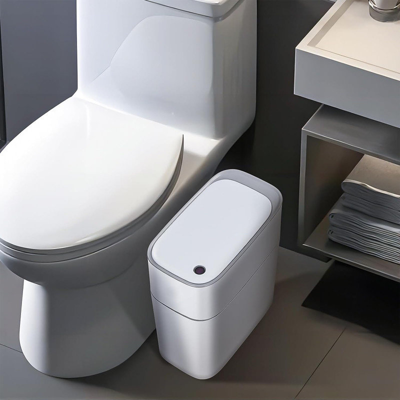 White Plastic Touchless Motion Sensor Trash Can, 3.8 Gallons