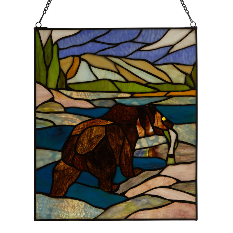 14"H Bear Stained Glass Window Panel