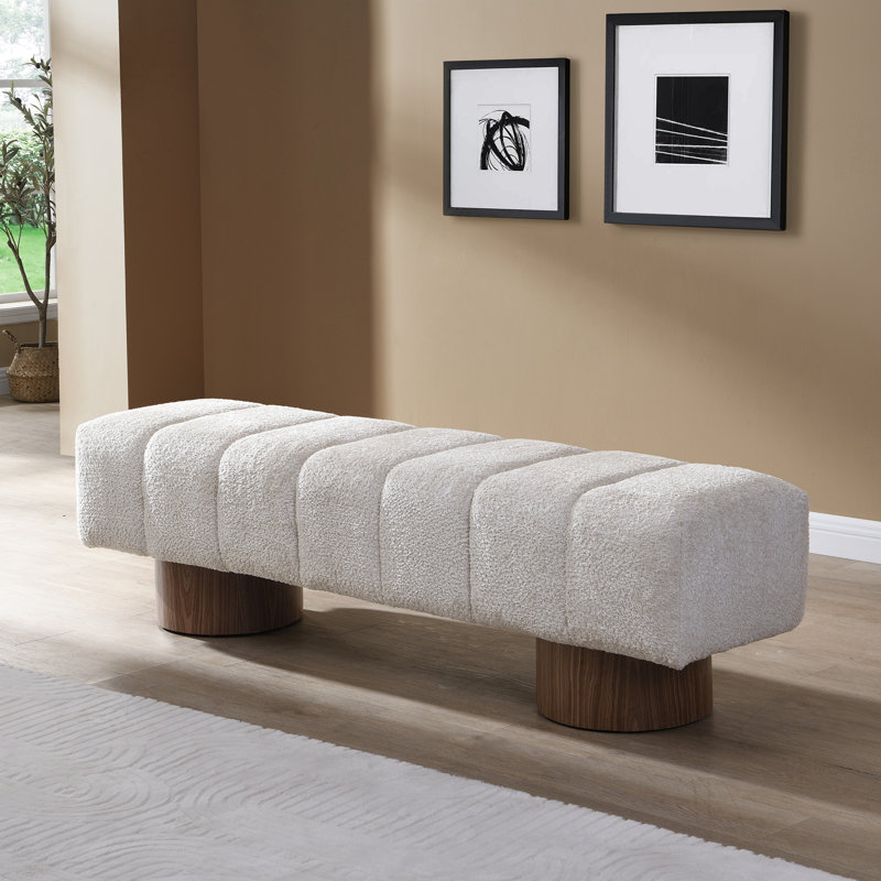 Banc de salle à manger Marlon avec base en bois, Ivoire ivoire, H 18 po x l 64 po x P 16,75 po