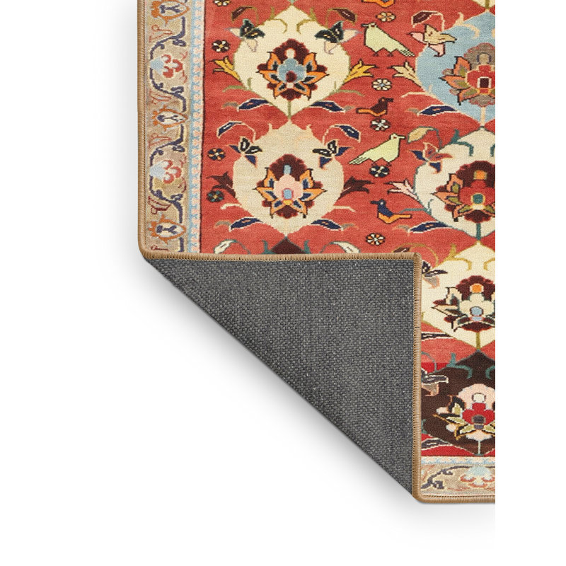 Tapis gris / vert olive / rouge Louroukina, Rectangle 5 pi x 7 pi
