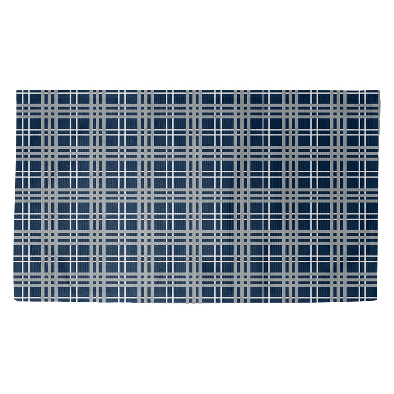 Bleu/blanc fait à la main à motif écossais Tapis décoratif, Rectangle 3 pi x 5 pi