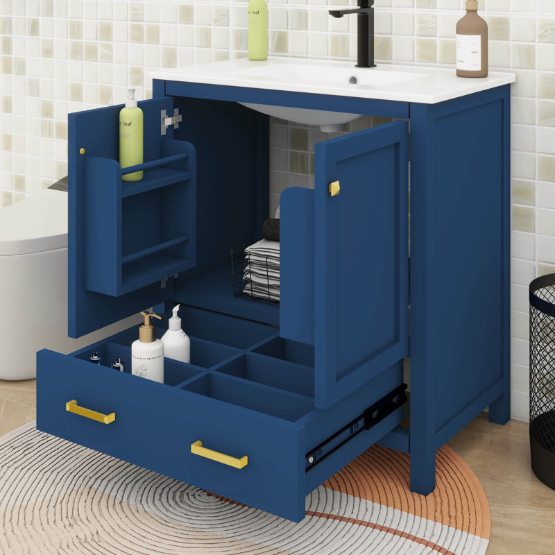 Meuble-lavabo 30 po avec lavabo simple, tiroir, Bleu