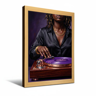 Fashion Black Shirt Woman Purple Vinyl Turntable-Single Picture Frame on Canvas