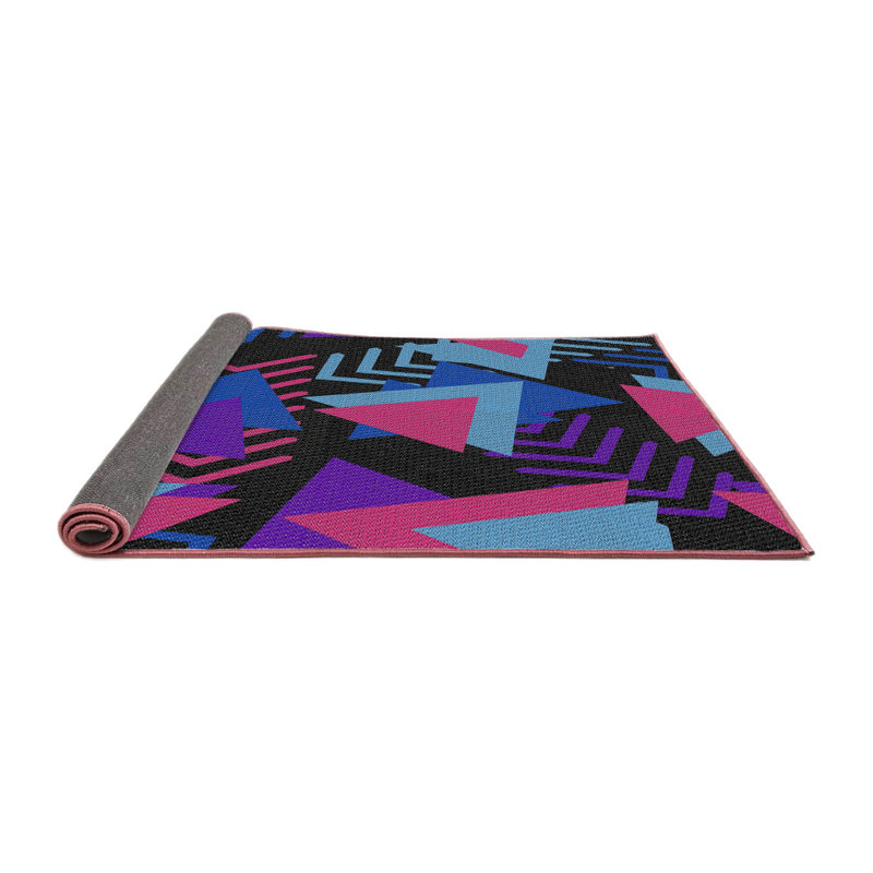 Tapis rose/mauve/bleu tissé à la machine électrique, Carré 4 pi