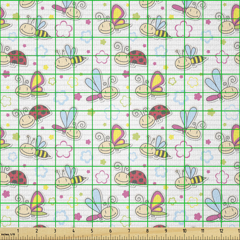 Devinna Bugs with Colourful Flowers Ladybugs Dragonflies Bees Multi-Purpose Fabric