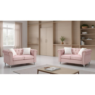 Laterrika Pink Velvet Loveseat Set Of 2