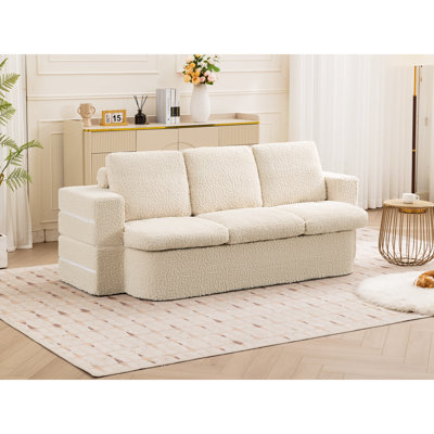 Boneless 80" Convertible Folding Sofa Bed with Teddy Fabric, No Assembly Needed