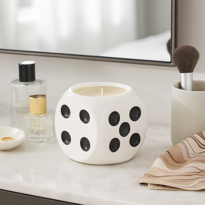 Bougie à dés moderne en céramique pour bibliothèque - décorative pour la table basse, la chambre à coucher ou le salon, 9 oz