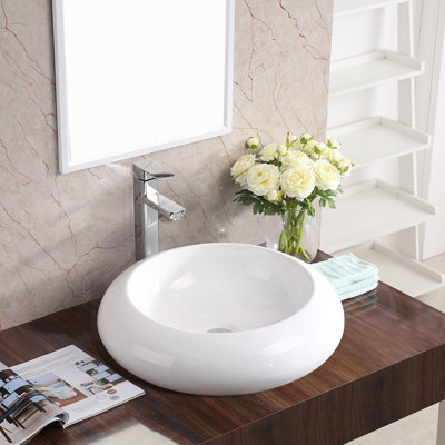 Karran Valera Lavabo de salle de bain vasque rond en porcelaine vitreuse