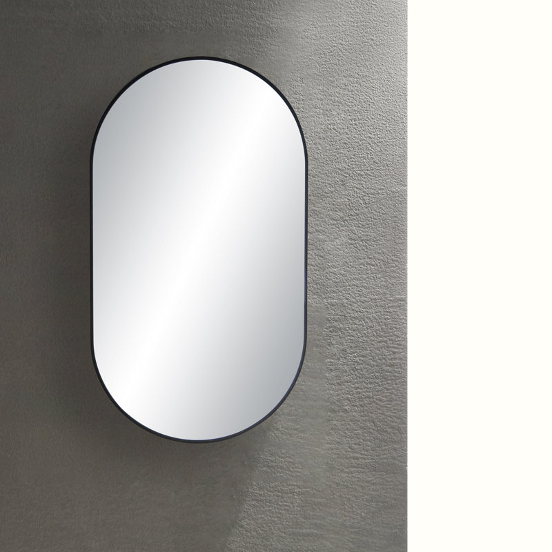 24" Round Metal Frame Shatterproof Wall Mount Mirror, 44" x 24", Matte Black