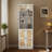 85.8" H X 23.6" W 7-Tier Large Rattan Wood Storage Bookcase, Bookshelf With Storage Cabinet and White Downlights For Living Room, Study