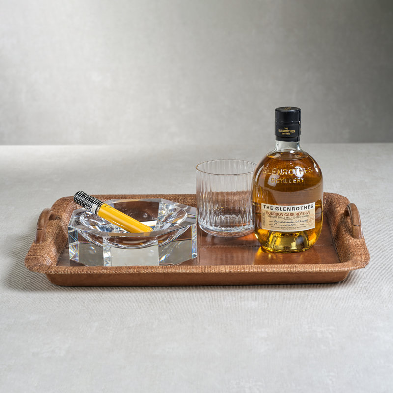 Cadwyn Leather & Raffia Serving Tray, 2.75" H x 18" L x 14" W