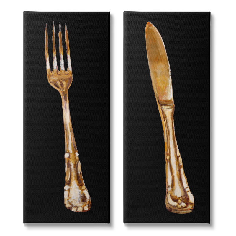 Portraits de cuisine rétro avec couteaux fourchette Patina par Adolf Llovea, L 10 po x H 24 po, Toile tendue