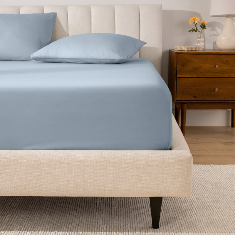 260 Thread Count Organic Cotton Percale Fitted Sheet, Twin XL Fitted Sheet, Dusty Blue