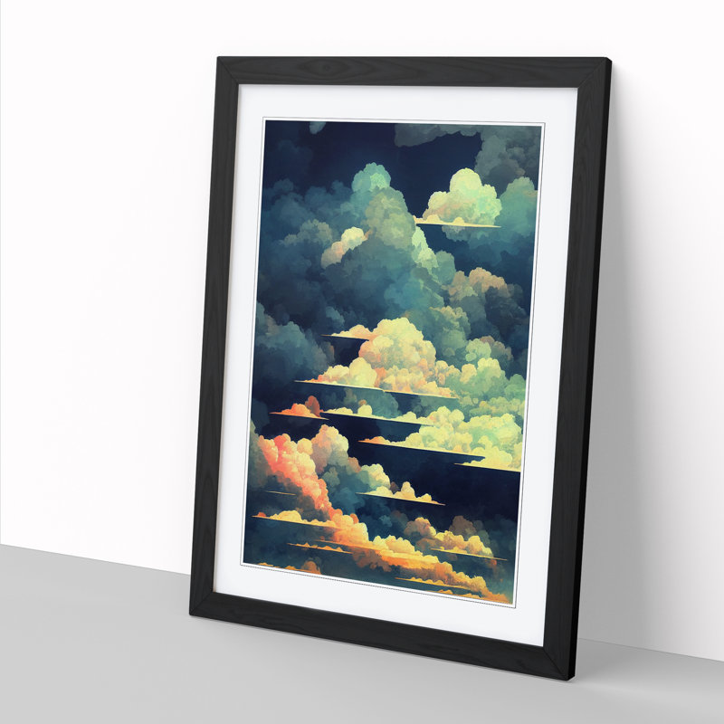 Watercolour Cloudy Sky - Picture Frame Print, Black, 64cm H x 46cm W x 2cm D