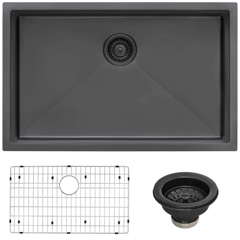 Ruvati 27-inch Undermount Stainless Steel Kitchen Sink 16 Gauge Single Bowl, Black