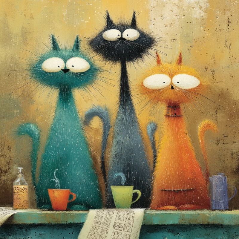 «Coffeehouse Cats», art mural sur toile tendue, H 20 po x l 20 po
