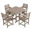 Ensemble de salle à manger d'extérieur en bois patiné 5 pièces en PEHD avec table carrée, trou pour parasol et 4 fauteuils-1197992664