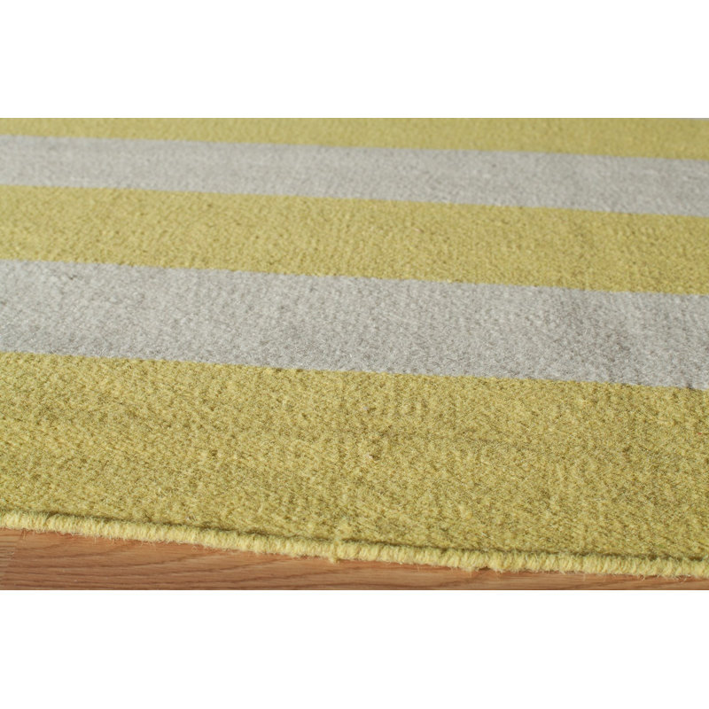 Yellow and Gray Geometric Wool Flat-Woven Rug, 3.5' x 5.5'