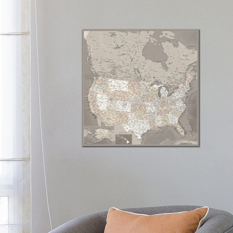 Detailed Map Of Usa And Canada, Davey by Blursbyai - Gallery-Wrapped Canvas Giclée on Canvas, Wrapped Canvas