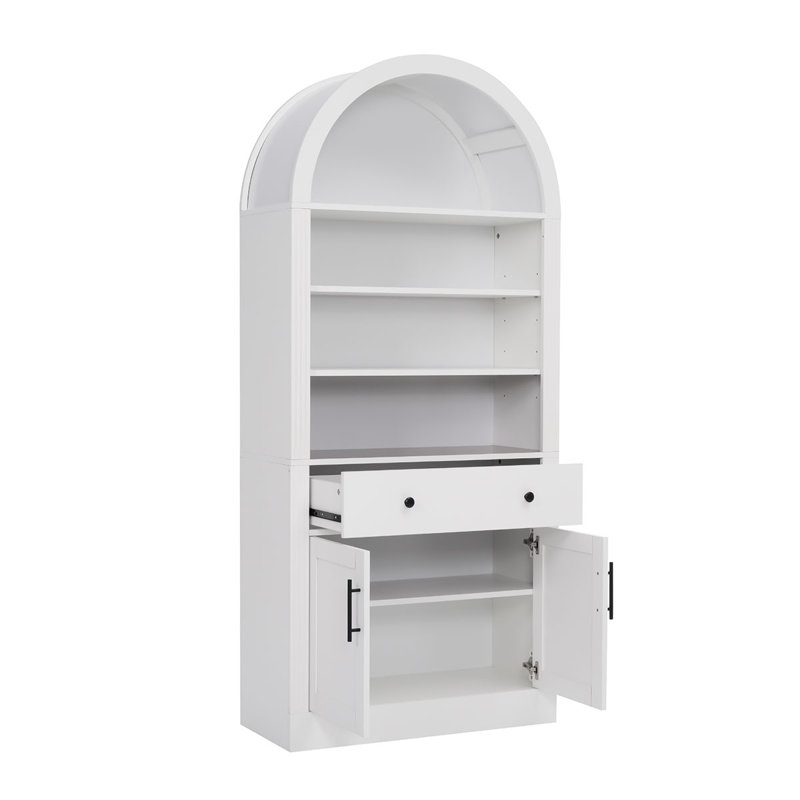 Bibliothèque haute moderne, meuble de rangement autoportant avec tiroir et tablettes ajustables, White