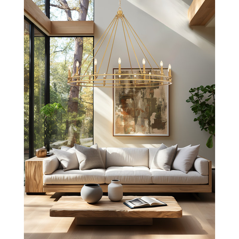 Lustre en laiton Hershel Signature, 16 lumières, H 48,75 po x l 59,75 po x P 59,75 po