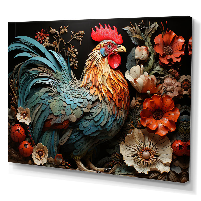 Art mural coq moderne avec coq moderne, H 24 po x l 32 po x P 1 po, Toile tendue