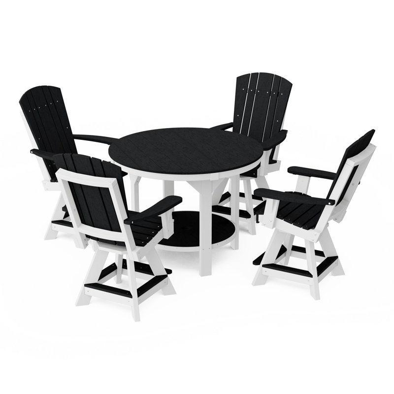 Heritage 5-Piece Round Counter Height Dining Set With Swivel Chairs, Black/White