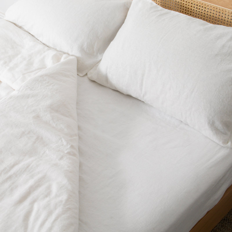 100% Linen Machine Woven Fitted Sheet, Super King (6'), White