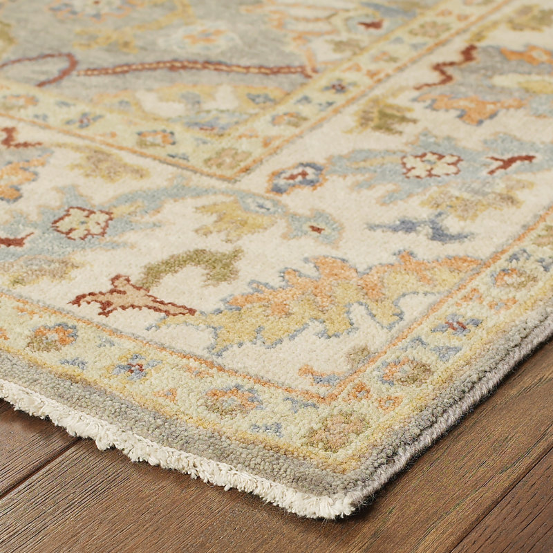 Presley Traditional Hand-Knotted Wool Gray Area Rug, Rectangle 9' x 12'