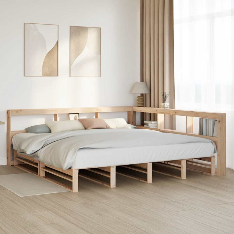 Vidaxl Solid Wood Bed with Shelf, White, Super King (6')