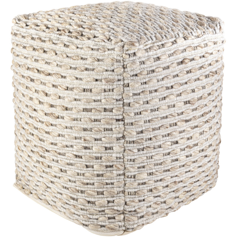 Maubara Upholstered Pouf, Medium Cream Wool