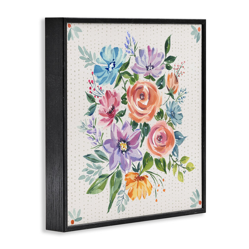 Fleurs romantiques encadrées, estampe numérique, conception par Jenny Faw, Giclée encadrée noir minuit, H 12 po x l 12 po